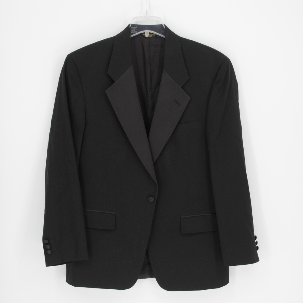 Bill Blass Men's Black Wool Peak Lapel Tuxedo Blazer Jacket Size 42-44R